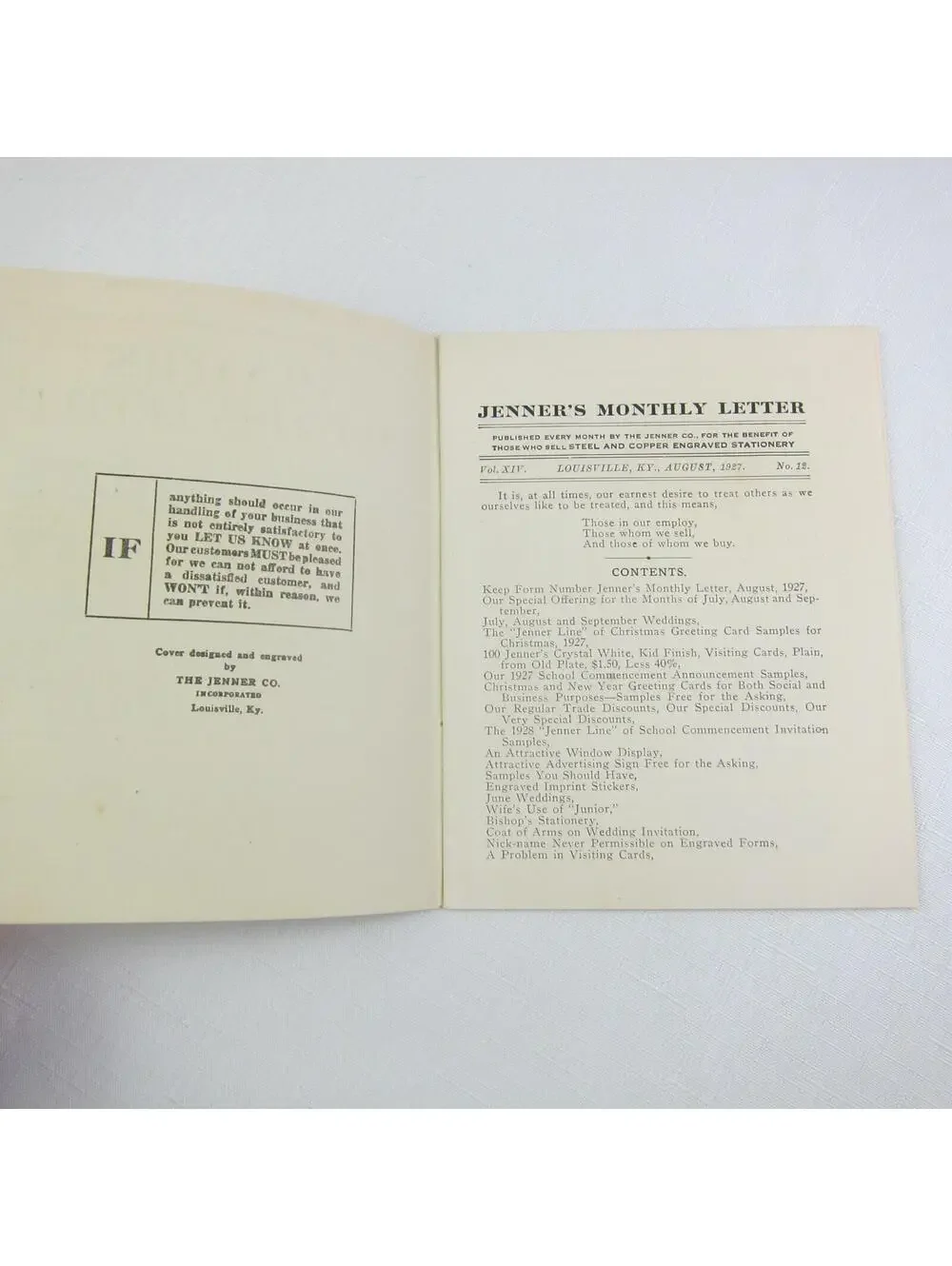 Jenner Co Steel & Copper Engraved Stationery Louisville KY Monthly Letter 1927